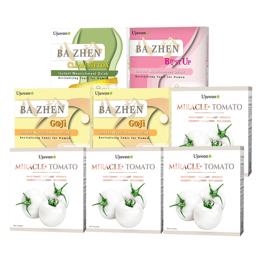 【Bundle of 8】Ujuwon Miracle+ Tomato Skin Booster 8s x 4 Boxes + B.ust Up Instant Nourishment Drink 8s + Clean Detox Instant Nourishment Drink 8s + Goji Instant Nourishment Drink 8s x 2 Boxes