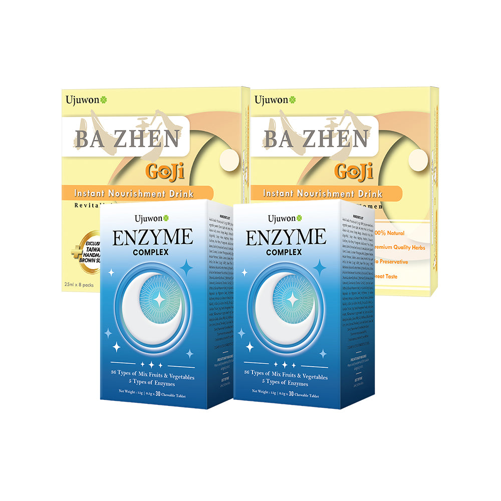 【Bundle of 4】Ujuwon Enzyme Complex 30s x 2 Boxes + Ba Zhen Goji Instant Nourishment Drink 8s x 2 Boxes