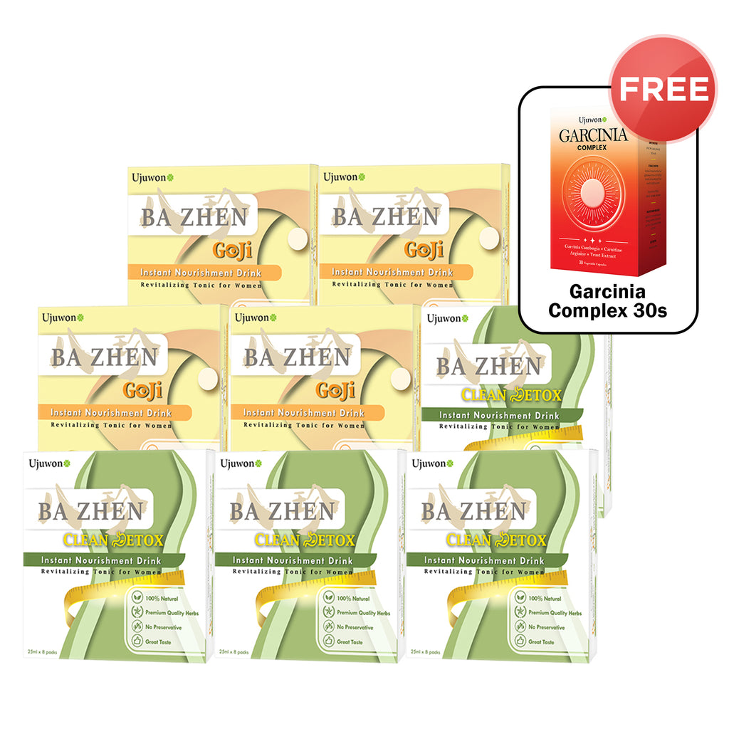 【Bundle of 8】Ujuwon Ba Zhen Clean Detox Instant Nourishment Drink 8s x4 + Goji Instant Nourishment Drink 8s x4 + Free Garcinia Complex 30s